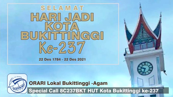 Special Call 8C237BKT HUT Kota Bukittinggi ke-237 Special Call 8C237BKT adalah Special Event Station dalam rangka HUT Kota Bukittinggi ke-237