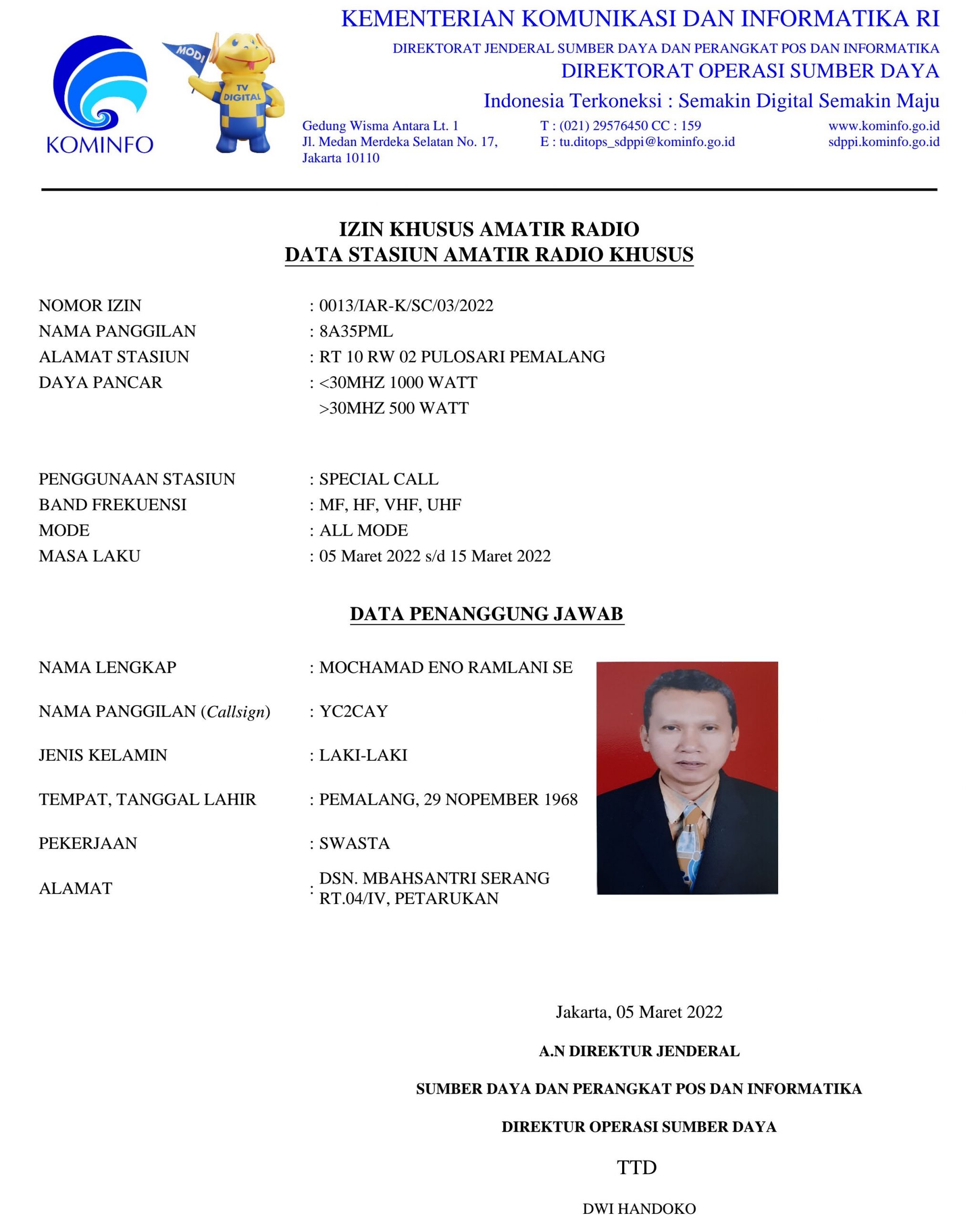 Special Call 8A35PML HUT ke-35 ORARI Lokal Kabupaten Pemalang