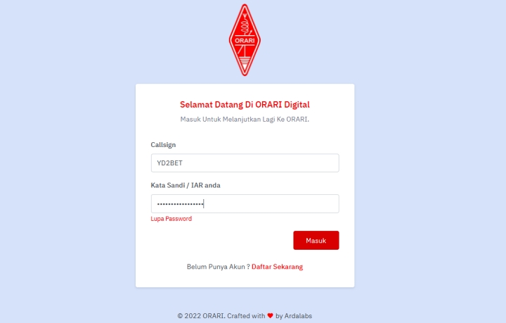 Cara login Aplikasi e-KTA ORARI terbaru