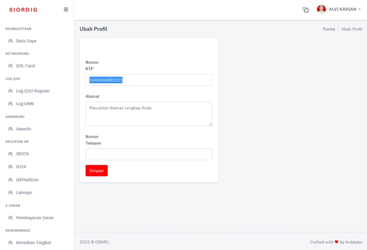 merubah profil Aplikasi e-KTA ORARI