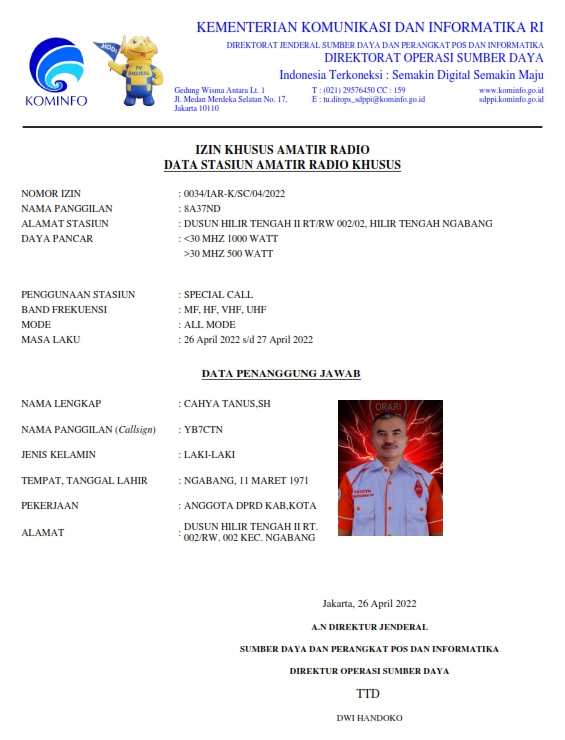 Izin Khusus Special Call 8A37ND Naik Dango