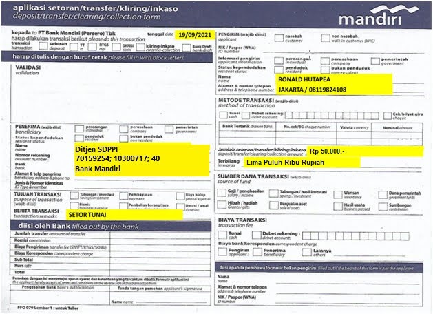 Cara Bayar Tagihan/Invoice Biaya UNAR dan Perpanjangan IAR, PEMBAYARAN INVOICE/SPP MELALUI TELLER Mandiri