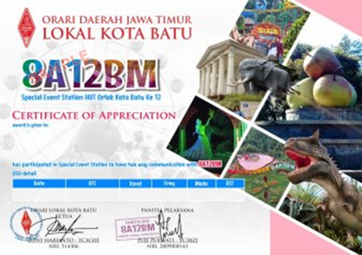 Sample QSL Card HUT ORARI Lokal Kota Batu 8A12BM