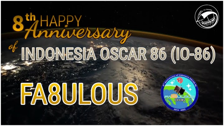 Merayakan 8th Satelit IO-86 dengan FA8ULOUS Satelit IO-86 FA8ULOUS Merayakan orbit Satelit IO-86 selama 8 tahun, Amateur Radio Satellite Indonesia AMSAT-ID adakan kegiatan dengan tema "FA8ULOUS IO-86".