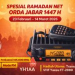 ORARI Daerah Jawa Barat menggelar Spesial Ramadan Net 2 Meter 1447 H pada 23 Februari–14 Maret 2026 dengan hadiah utama transceiver Yaesu FT-2980.