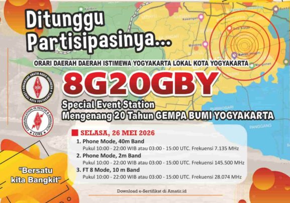 ORARI Lokal Kota Yogyakarta akan menggelar kegiatan Special Event Station (SES) 8G20GBY