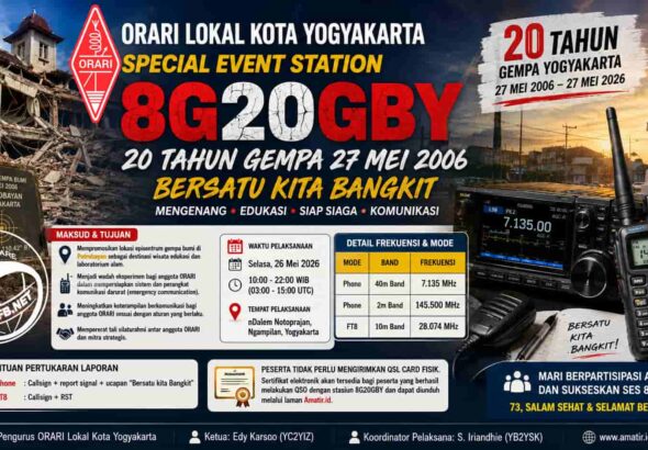 Mengenang 20 tahun peristiwa gempa bumi yang melanda jogja 27 Mei 2006, ORARI Lokal Kota Yogyakarta gelar Special Event Station (SES) 8G20GBY