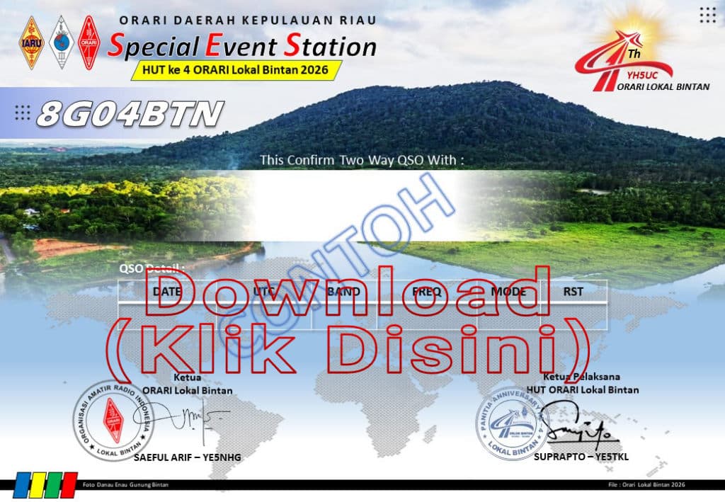 Download Sertifikat atau eQSL SES 8G04BTN Orari Lokal Bintan