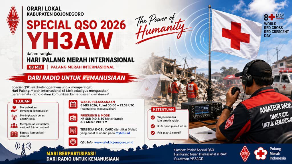ORARI Bojonegoro Gelar Special QSO 2026 YH3AW, Gaungkan “The Power of Humanity” di Hari Palang Merah Internasional