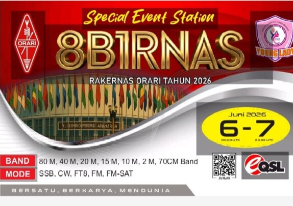 SES 8B1RNAS Rakernas ORARI 2026 hadir sebagai Special Event Station untuk memeriahkan Rapat Kerja Nasional ORARI. Berlangsung 6–7 Juni 2026